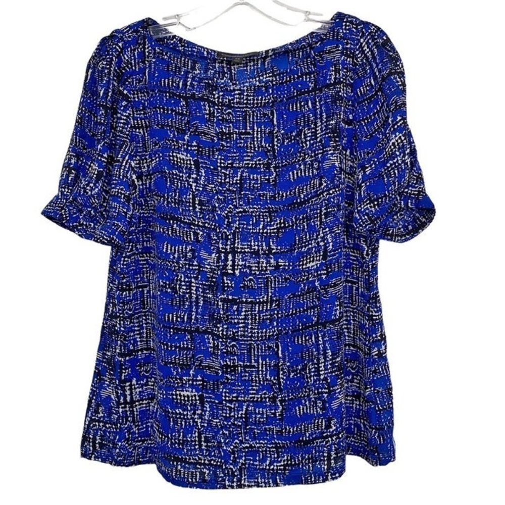 Banana Republic Lightweight Blouse Puff Sleeve Blue/Black Abstract Print XS